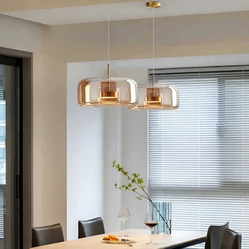 Gideon Modern Amber Glass Sculpted LED Pendant Light