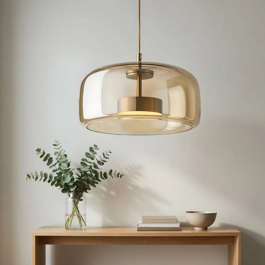 Gideon Modern Amber Glass Sculpted LED Pendant Light