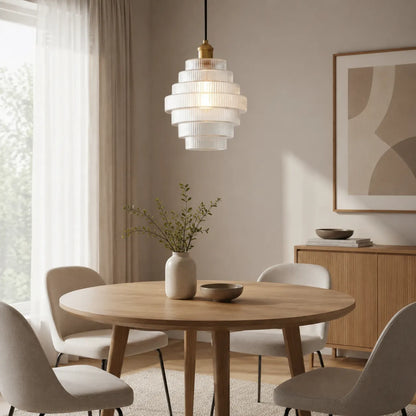 Antique Brass Striped Glass Pendant Light