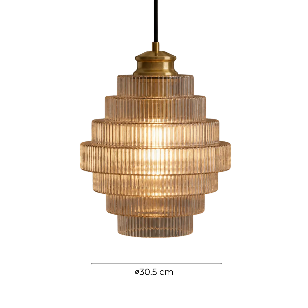 Antique Brass Striped Glass Pendant Light