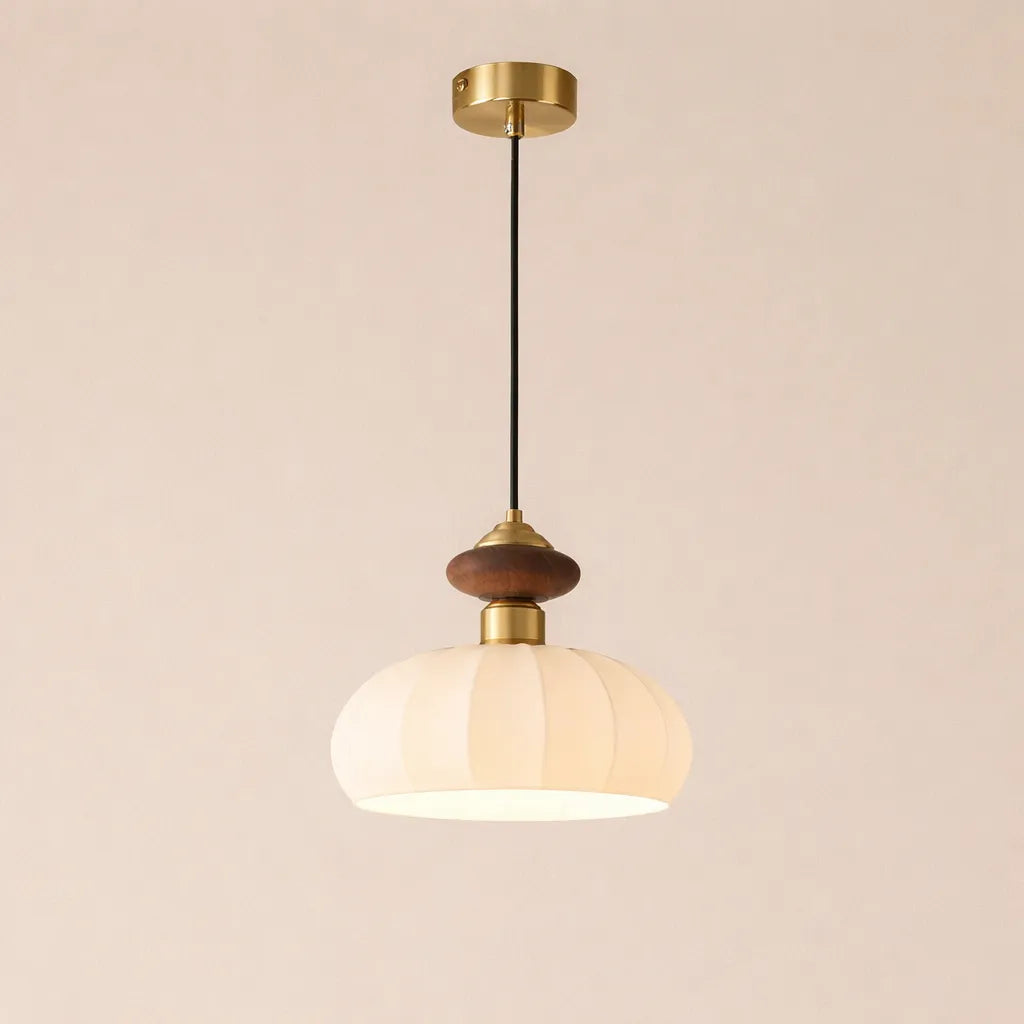 Arbor Contemporary Ribbed Glass & Wood Pendant Light