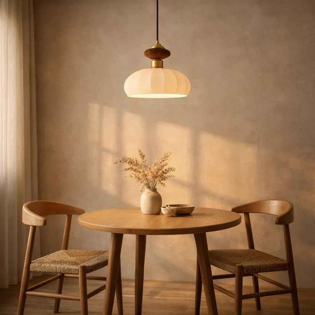 Arbor Contemporary Ribbed Glass & Wood Pendant Light