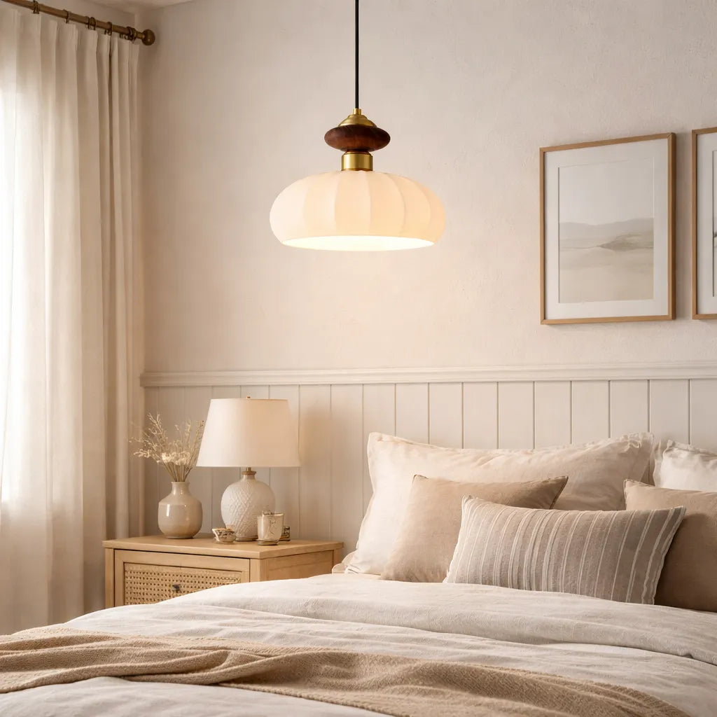 Arbor Contemporary Ribbed Glass & Wood Pendant Light