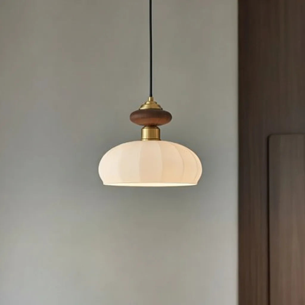 Arbor Contemporary Ribbed Glass & Wood Pendant Light