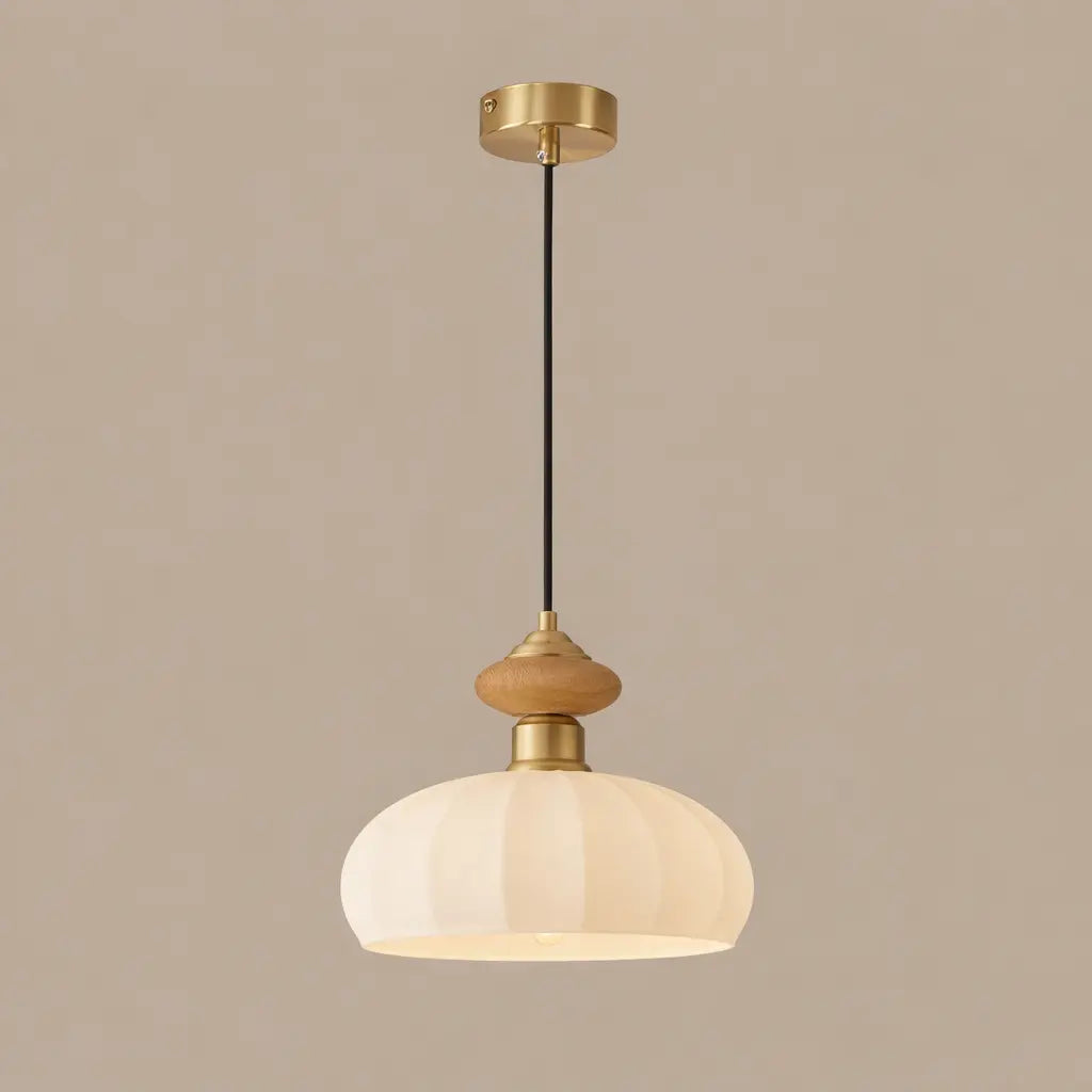 Arbor Contemporary Ribbed Glass & Wood Pendant Light