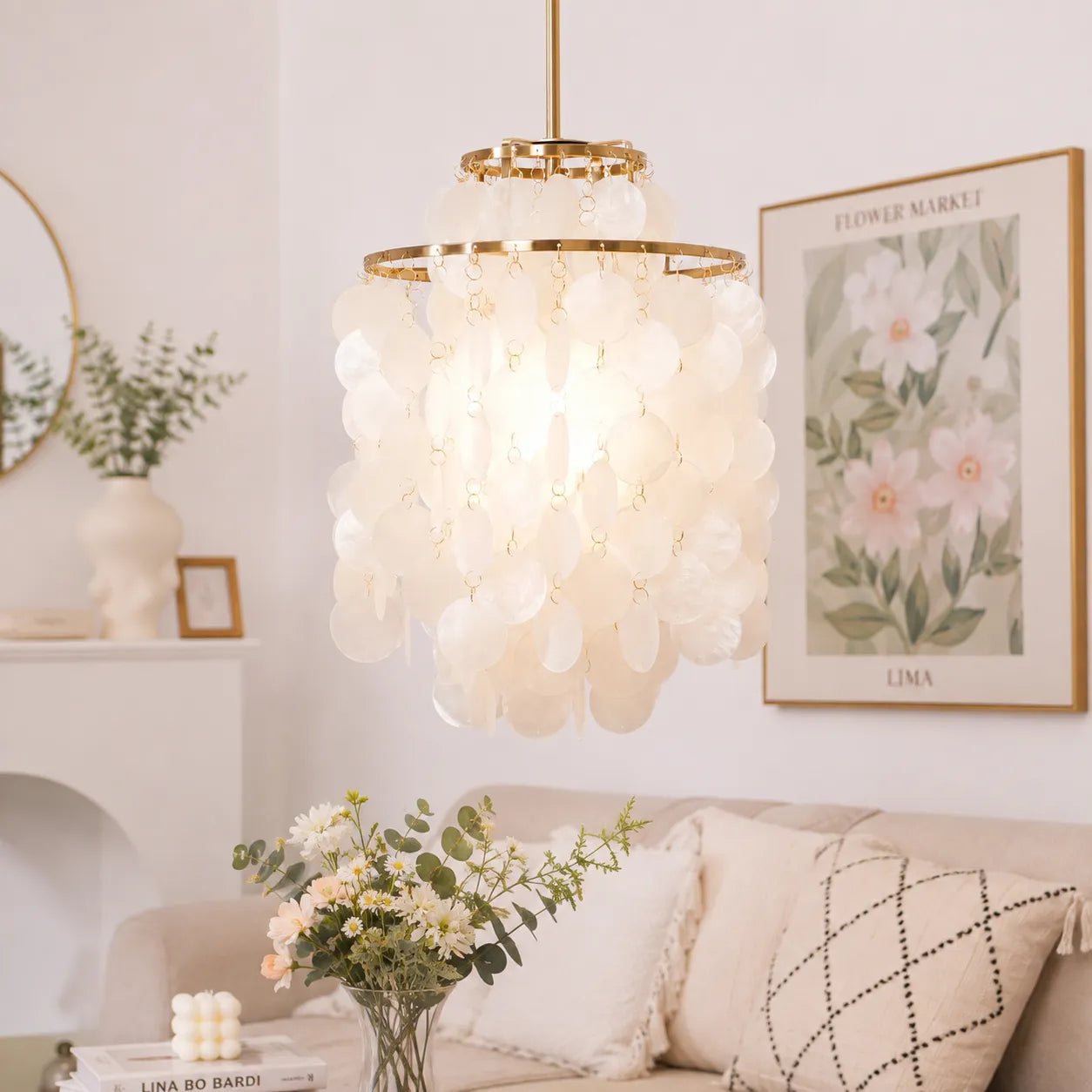 Ariaya Italian Vintage Natural Seashell Pendant Light