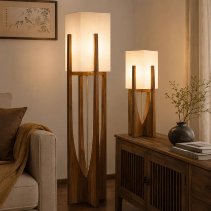 Della Ash Wood Fabric Shade Floor Lamp