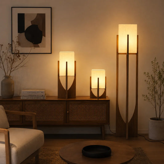 Della Contemporary Ash Wood & Fabric Floor Lamp