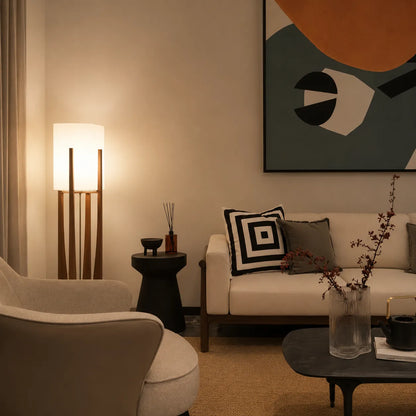 Della Ash Wood Fabric Shade Floor Lamp