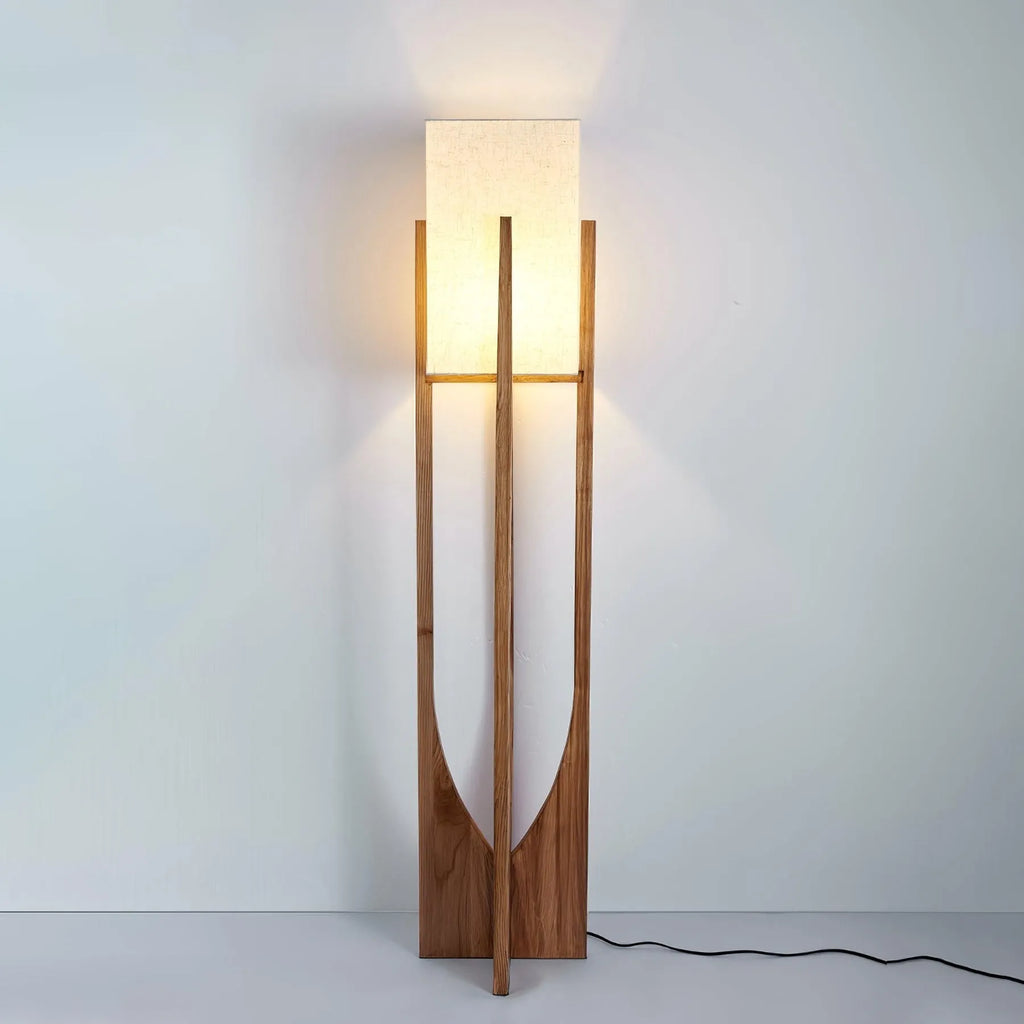 Della Contemporary Ash Wood & Fabric Floor Lamp