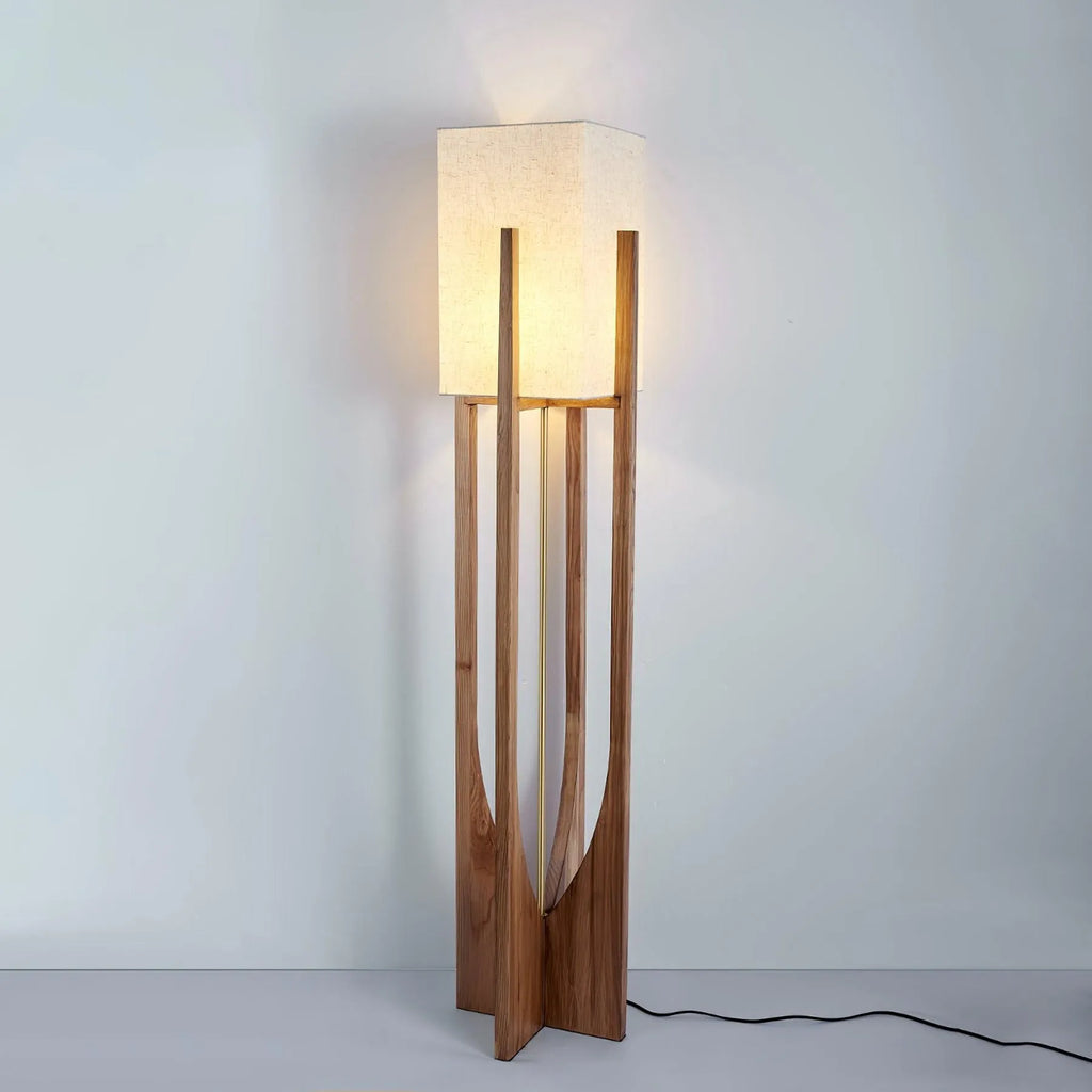 Della Contemporary Ash Wood & Fabric Floor Lamp