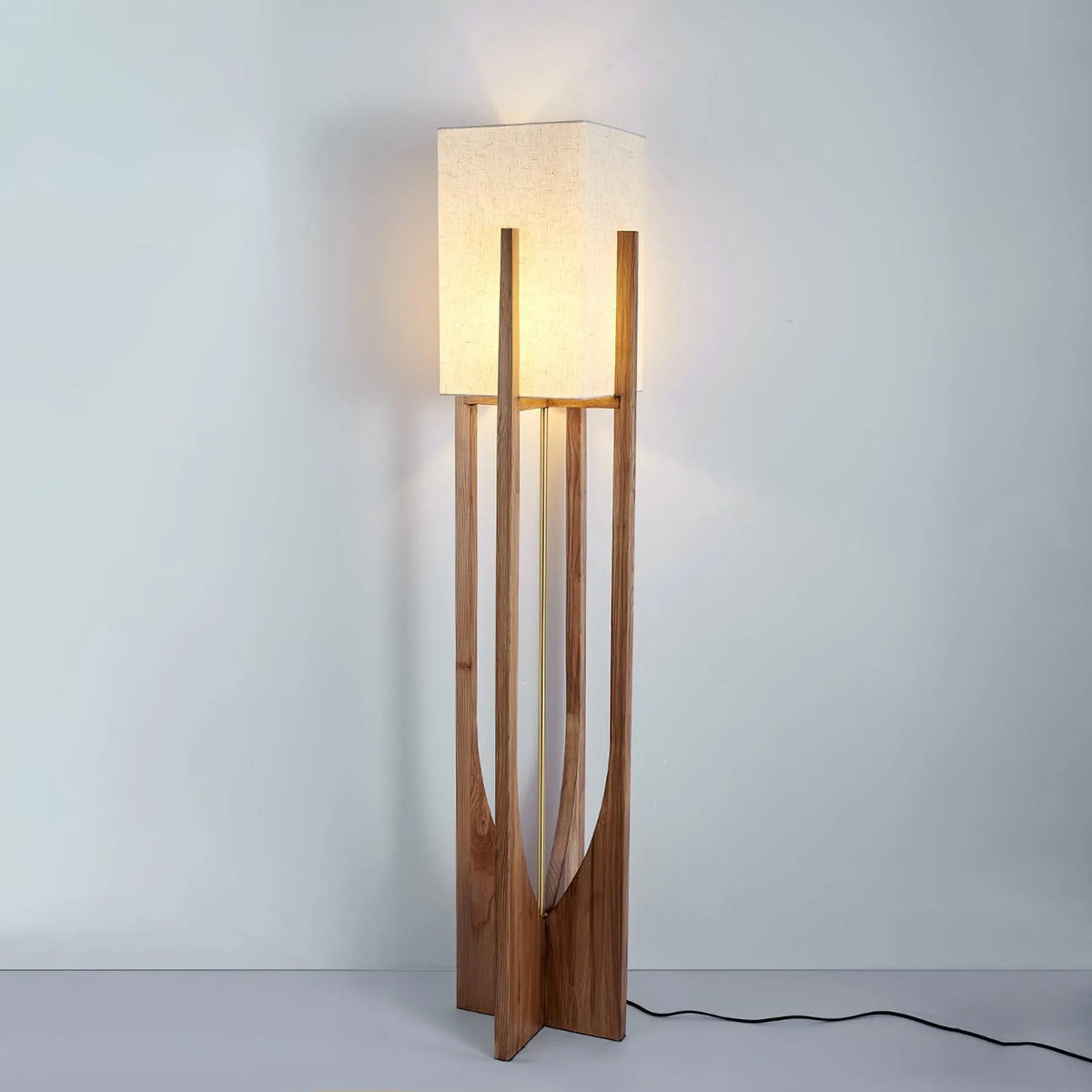 Della Contemporary Ash Wood & Fabric Floor Lamp