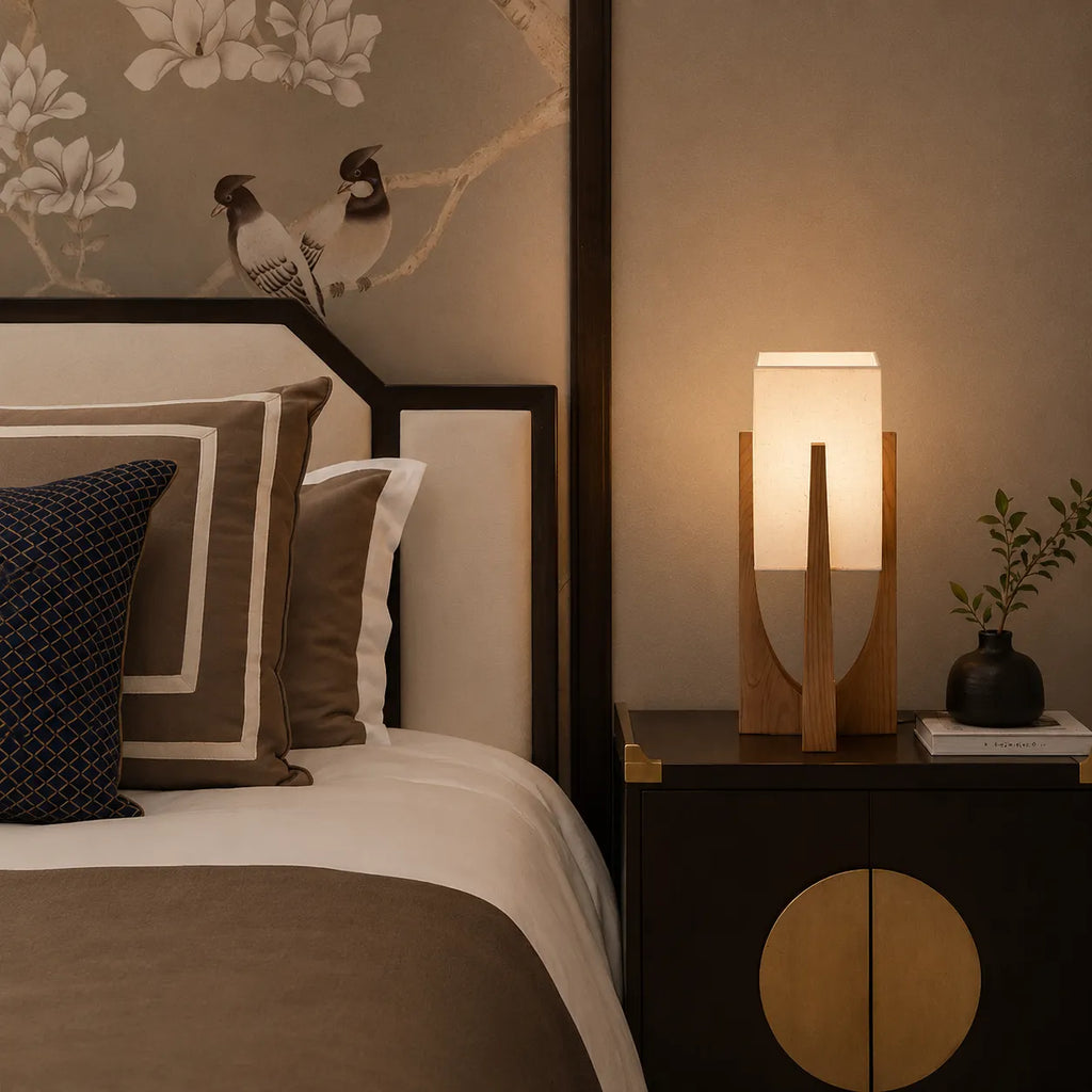 Della Contemporary Ash Wood & Fabric Floor Lamp