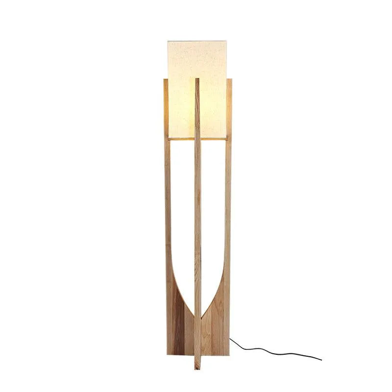 Della Contemporary Ash Wood & Fabric Floor Lamp