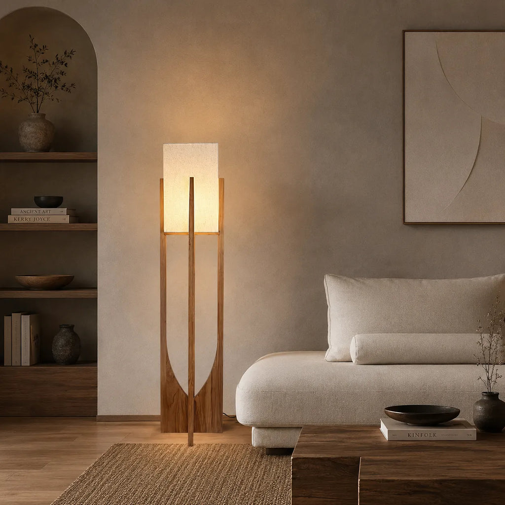 Della Contemporary Ash Wood & Fabric Floor Lamp