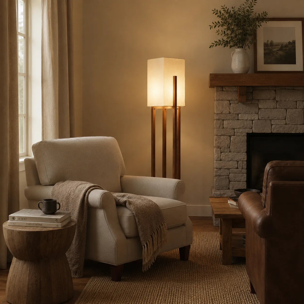 Della Contemporary Ash Wood & Fabric Floor Lamp