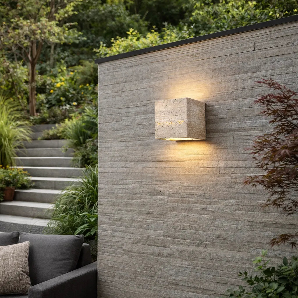 Bastion Minimalist Travertine Up & Down Wall Light
