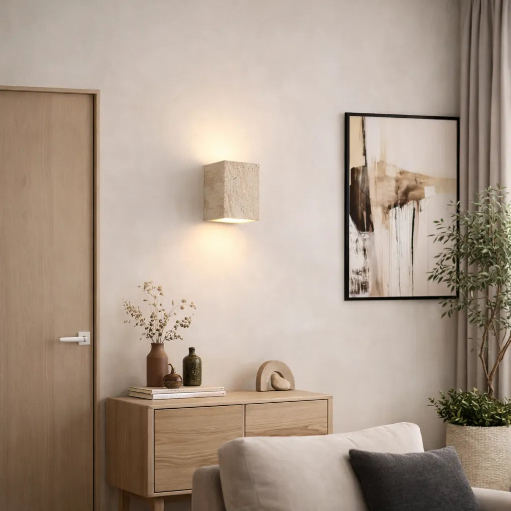 Bastion Minimalist Travertine Up & Down Wall Light