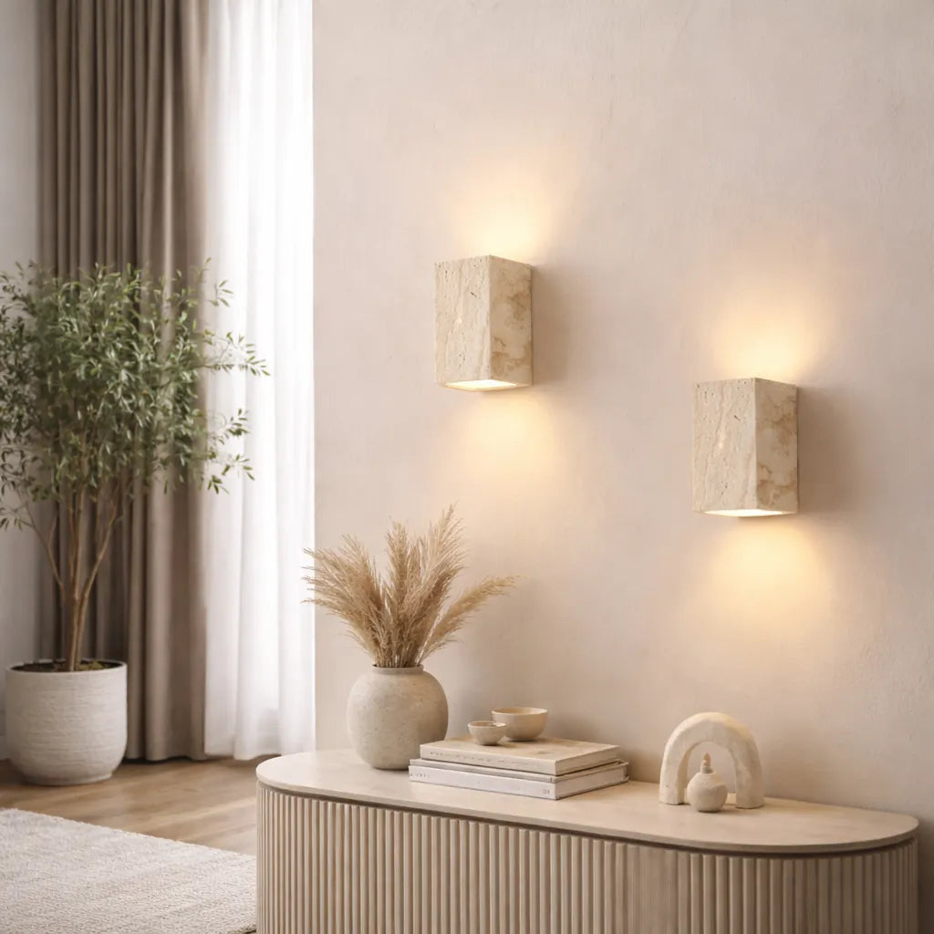 Bastion Minimalist Travertine Up & Down Wall Light