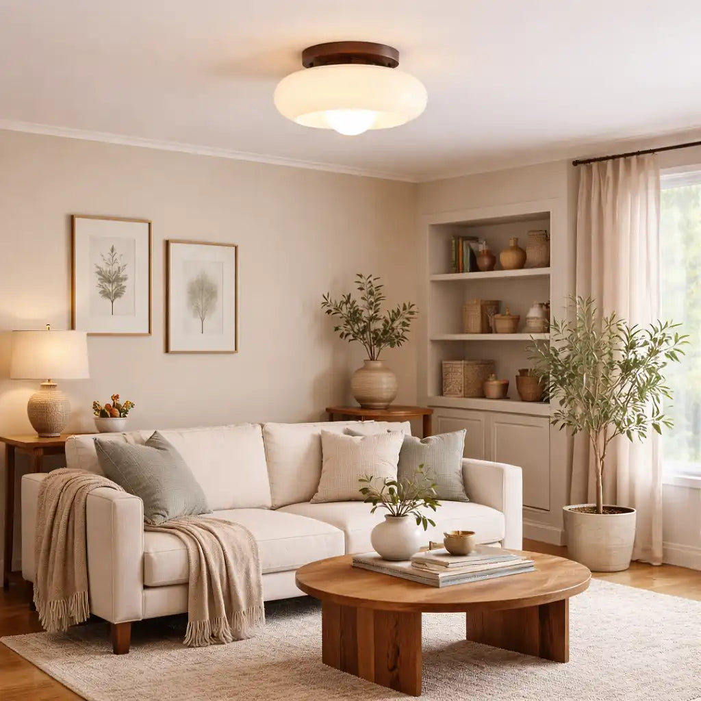 Riven Bauhaus Cream Glass Flush Mount Ceiling Light