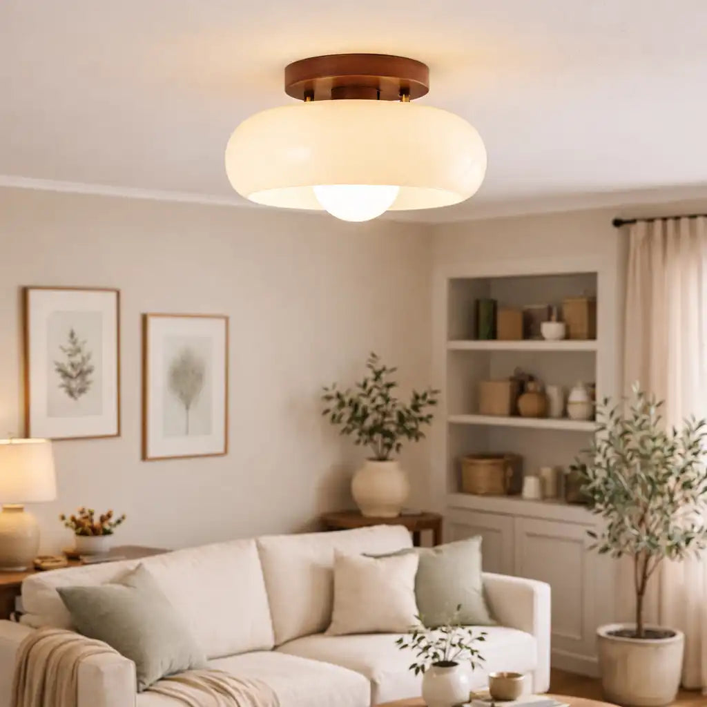 Riven Bauhaus Cream Glass Flush Mount Ceiling Light