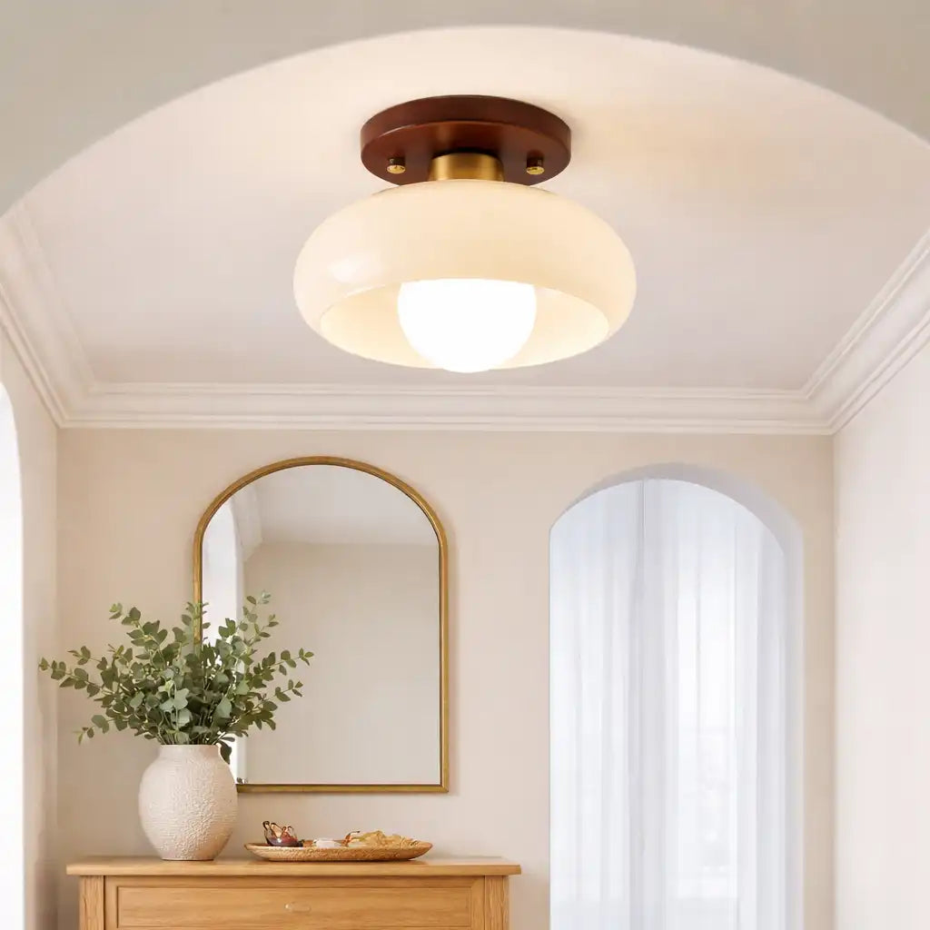 Riven Bauhaus Cream Glass Flush Mount Ceiling Light