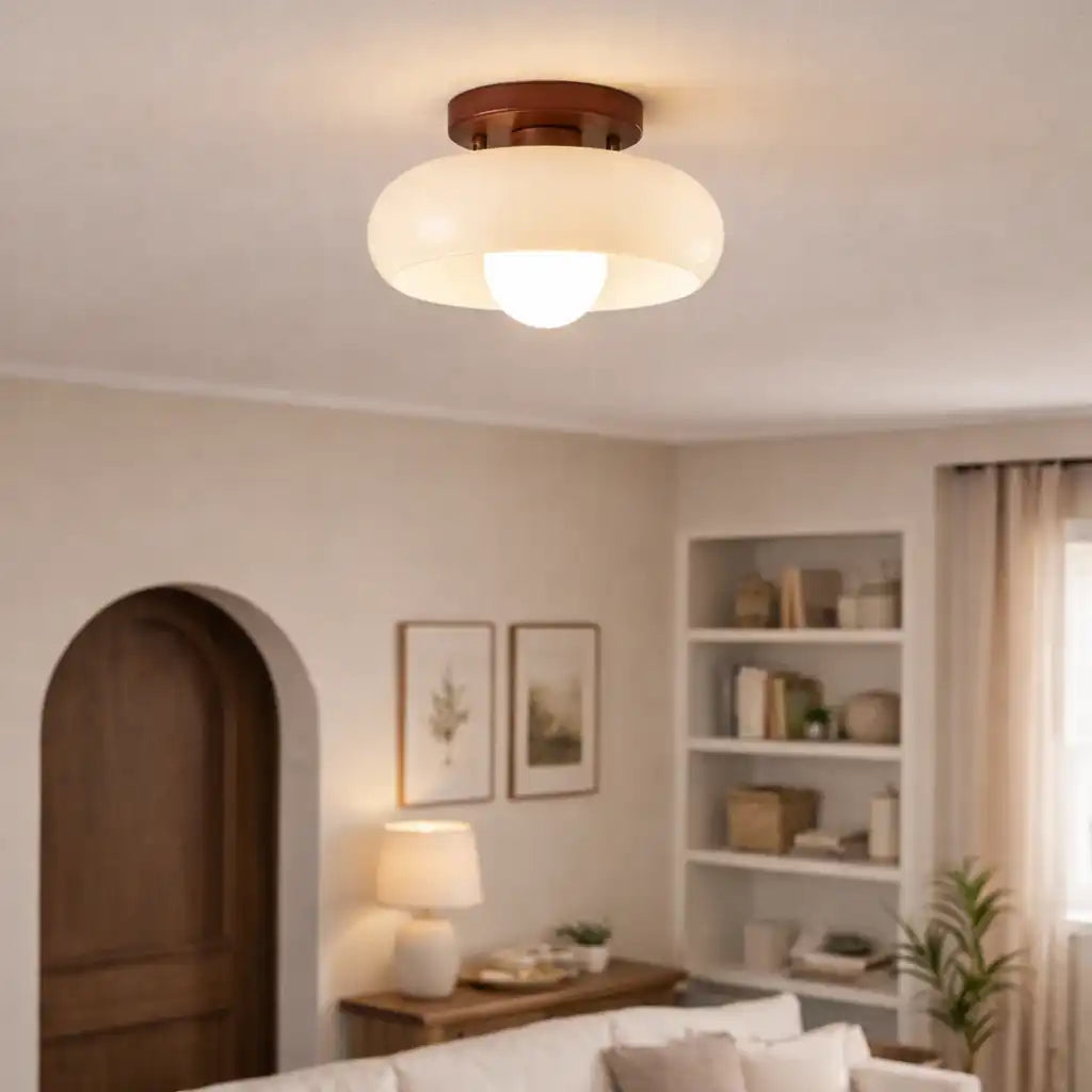 Riven Bauhaus Cream Glass Flush Mount Ceiling Light