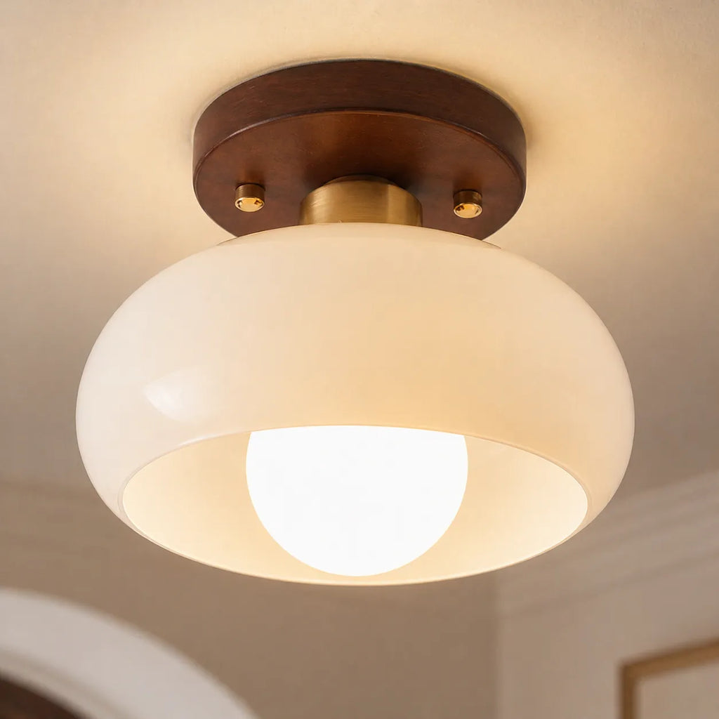 Riven Bauhaus Cream Glass Flush Mount Ceiling Light