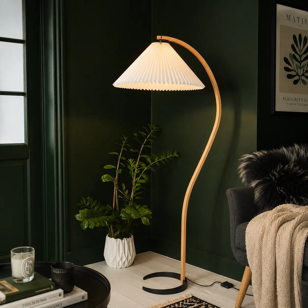 Tomas Natural Beech Wood & Linen Floor Lamp