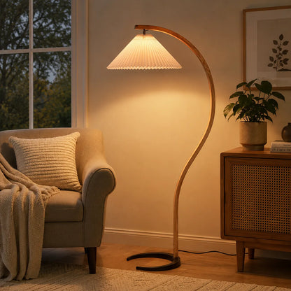Tomas Beech Wood Linen Shade Floor Lamp