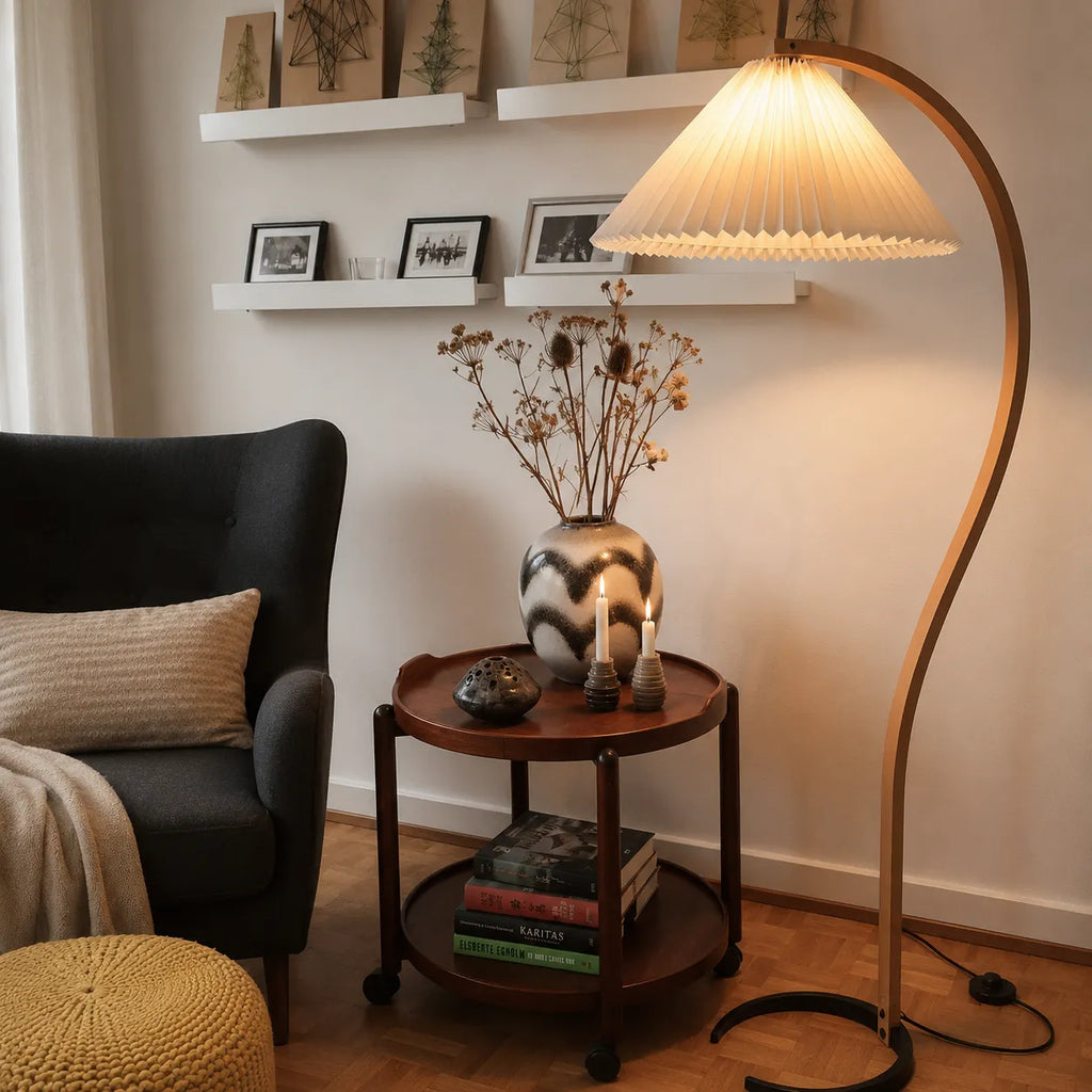 Tomas Natural Beech Wood & Linen Floor Lamp