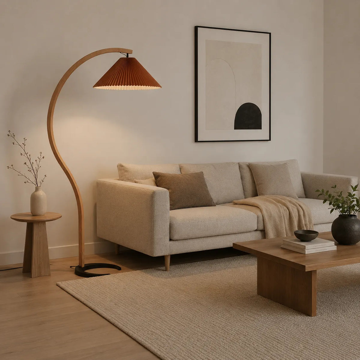 Tomas Natural Beech Wood & Linen Floor Lamp