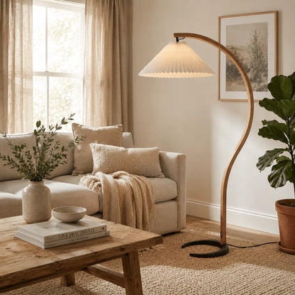 Tomas Beech Wood Linen Shade Floor Lamp