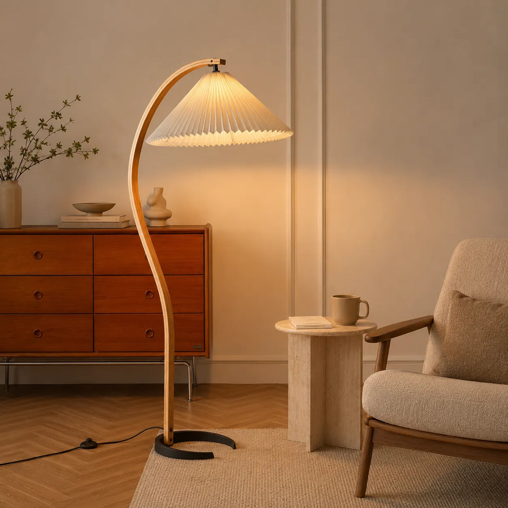 Tomas Natural Beech Wood & Linen Floor Lamp