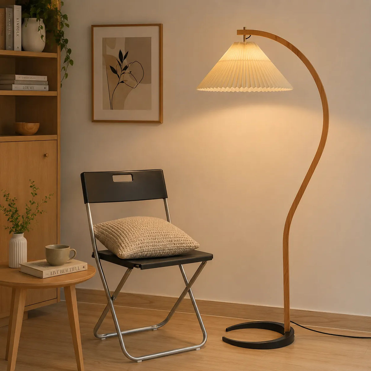 Tomas Natural Beech Wood & Linen Floor Lamp
