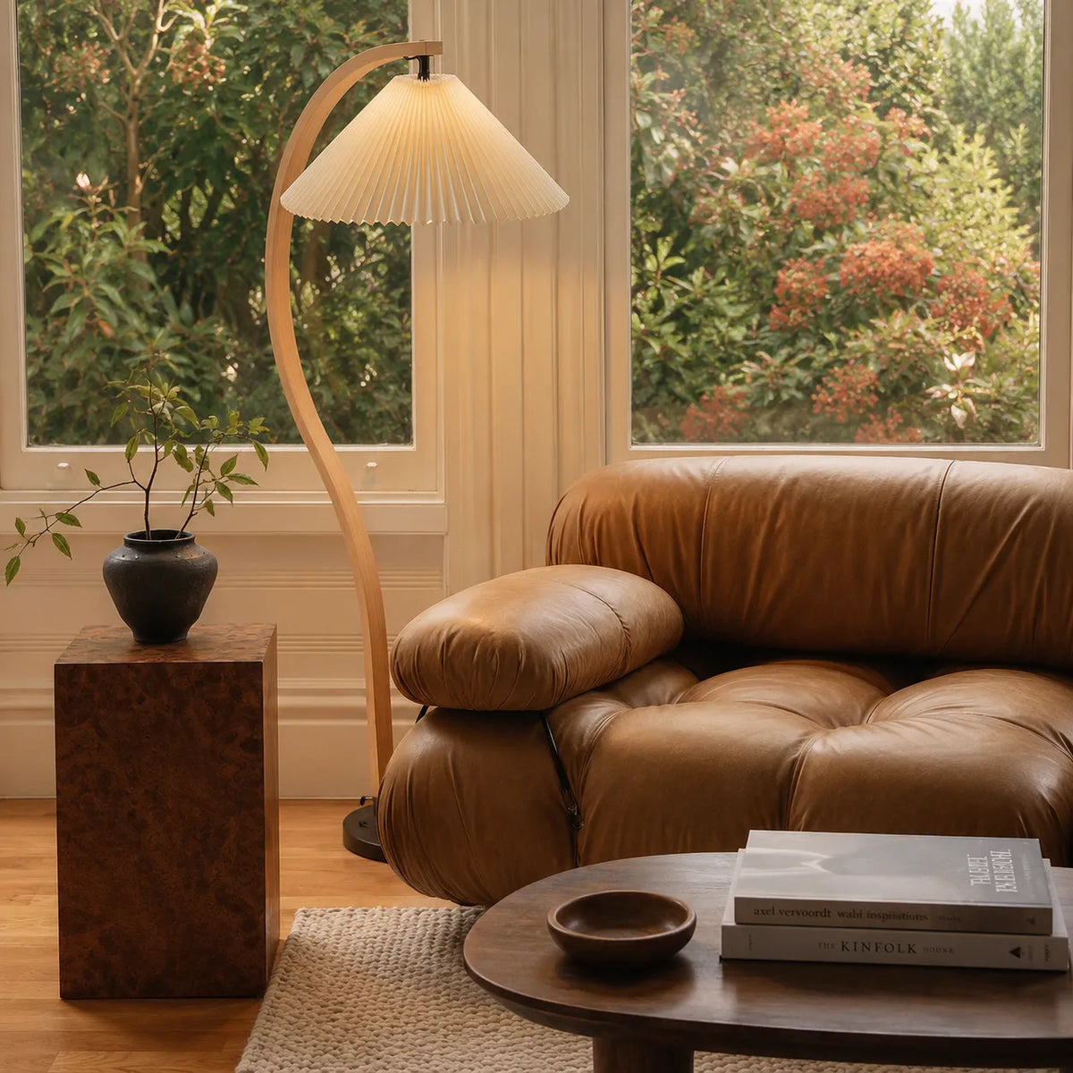 Tomas Natural Beech Wood & Linen Floor Lamp