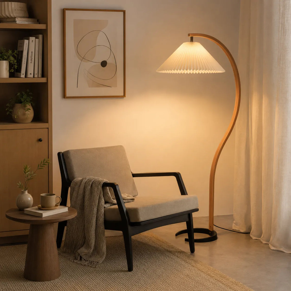 Tomas Natural Beech Wood & Linen Floor Lamp