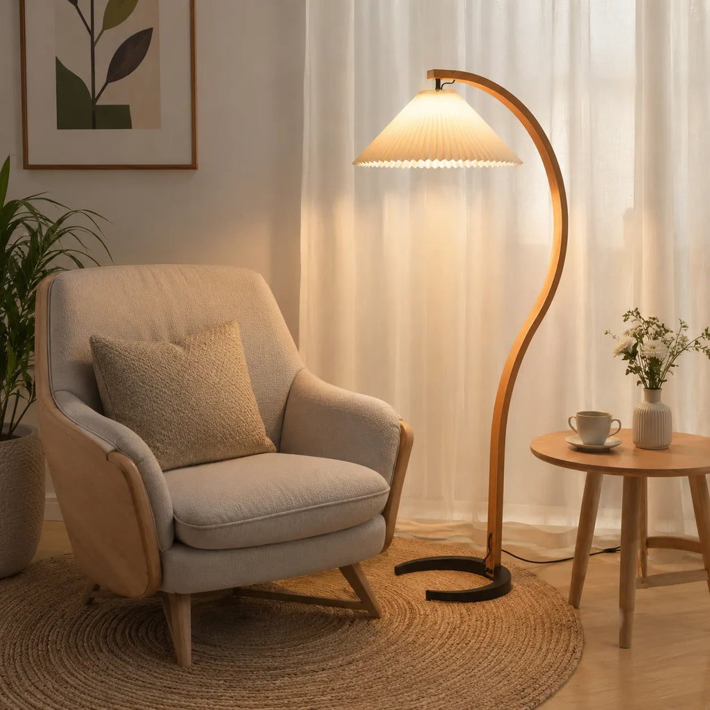Tomas Natural Beech Wood & Linen Floor Lamp
