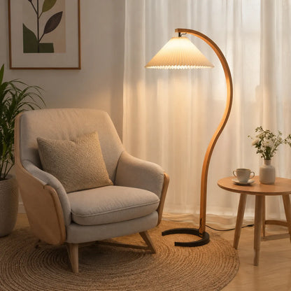 Tomas Beech Wood Linen Shade Floor Lamp
