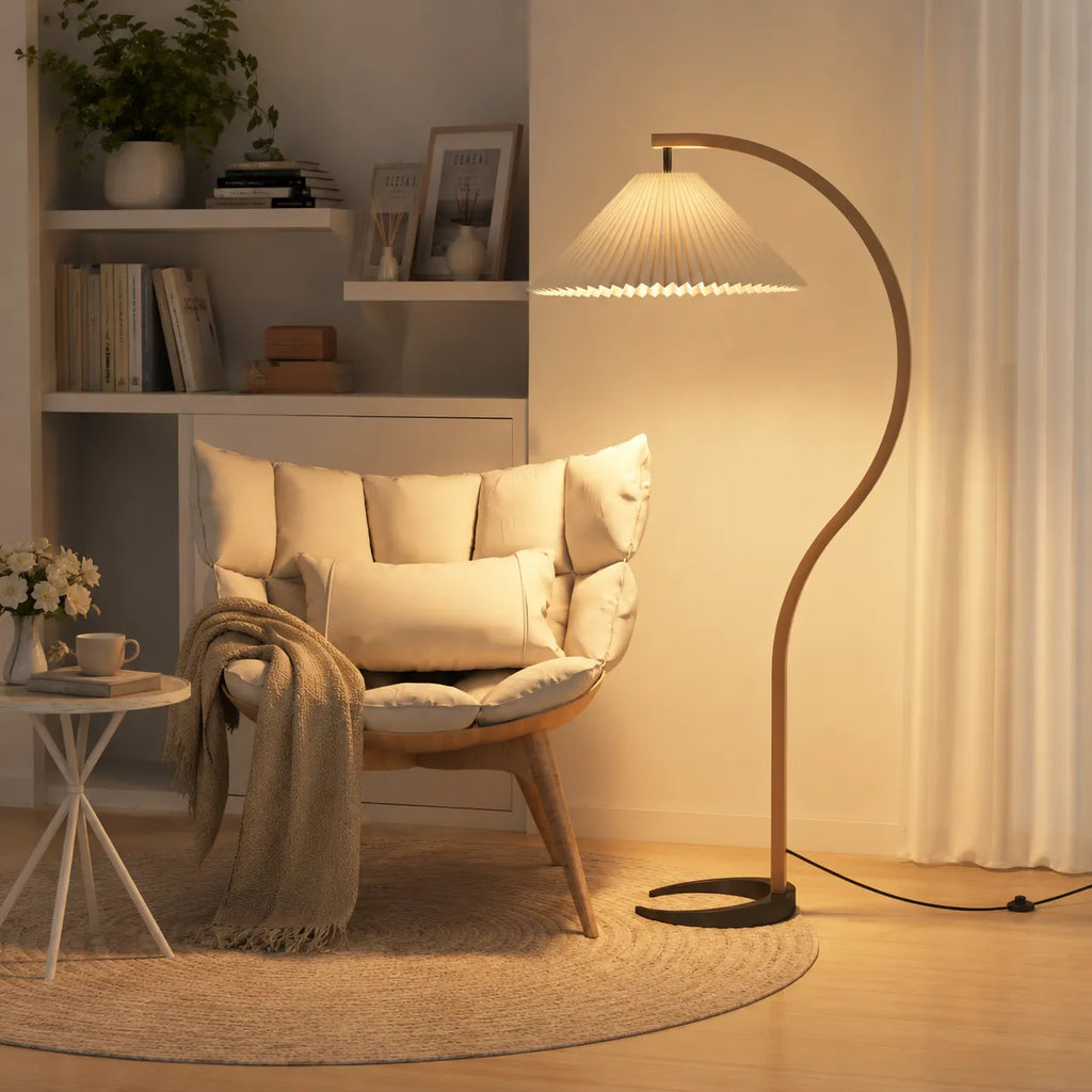Tomas Natural Beech Wood & Linen Floor Lamp