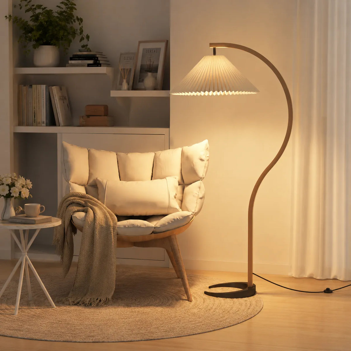 Tomas Natural Beech Wood & Linen Floor Lamp