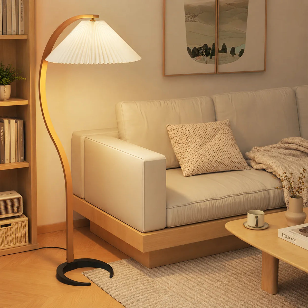Tomas Natural Beech Wood & Linen Floor Lamp