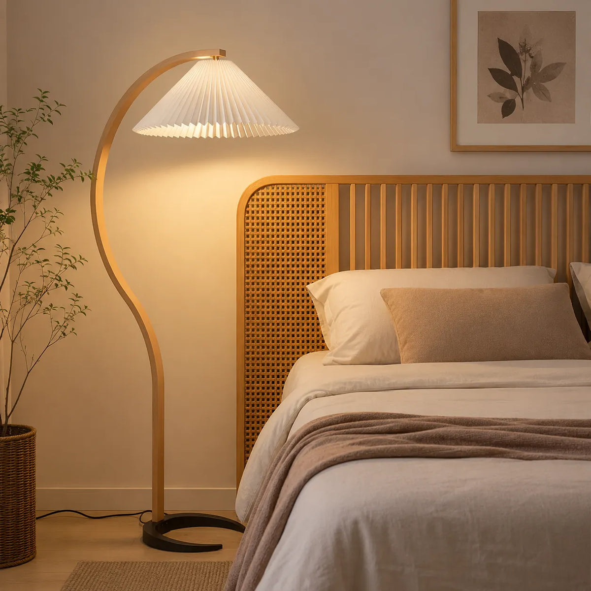 Tomas Natural Beech Wood & Linen Floor Lamp