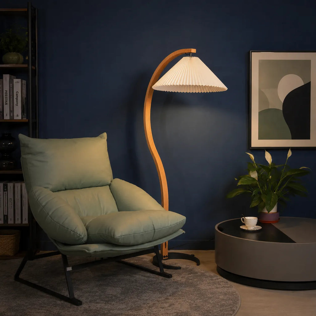Tomas Natural Beech Wood & Linen Floor Lamp