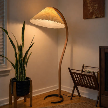 Tomas Beech Wood Linen Shade Floor Lamp