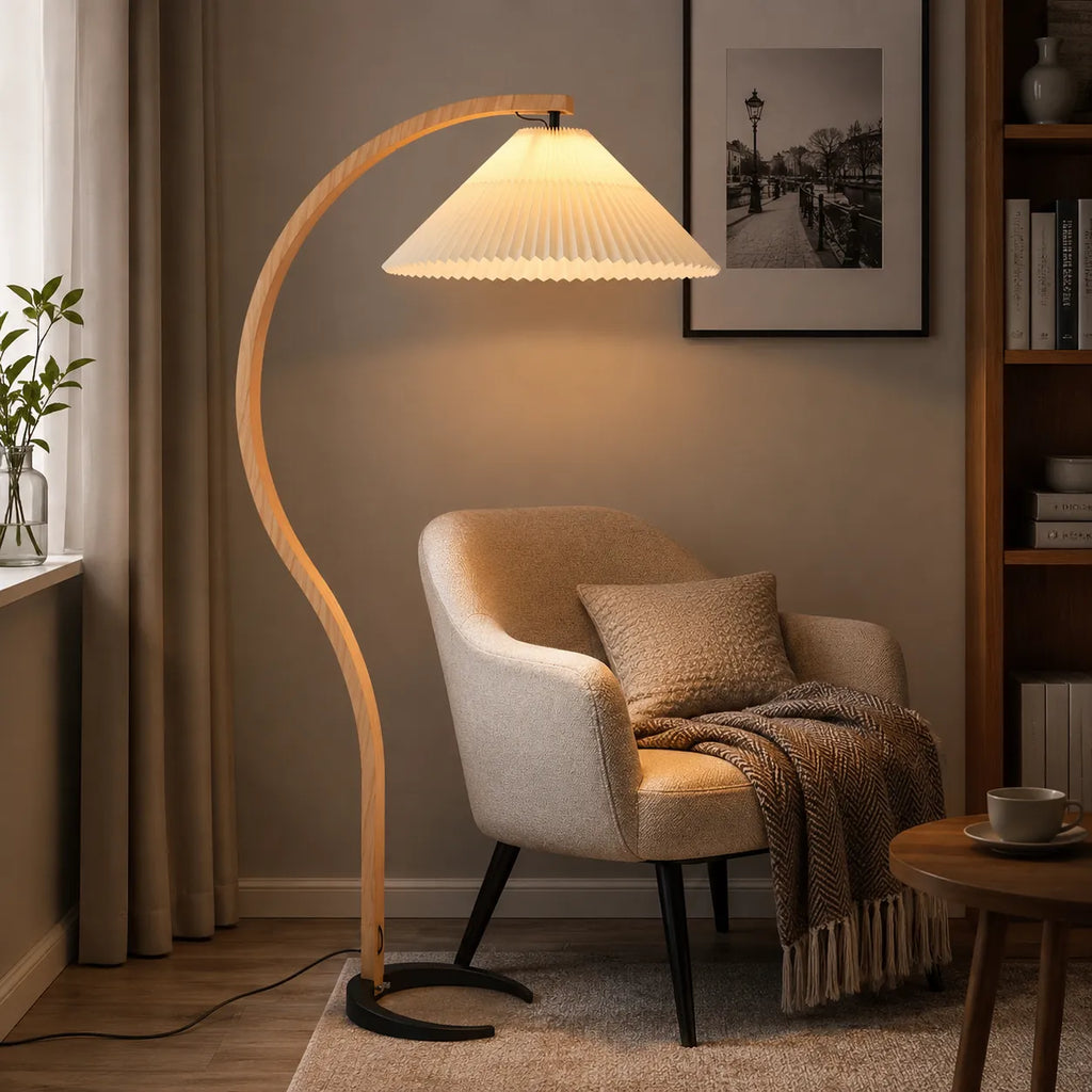 Tomas Natural Beech Wood & Linen Floor Lamp
