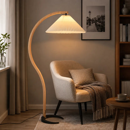 Tomas Beech Wood Linen Shade Floor Lamp