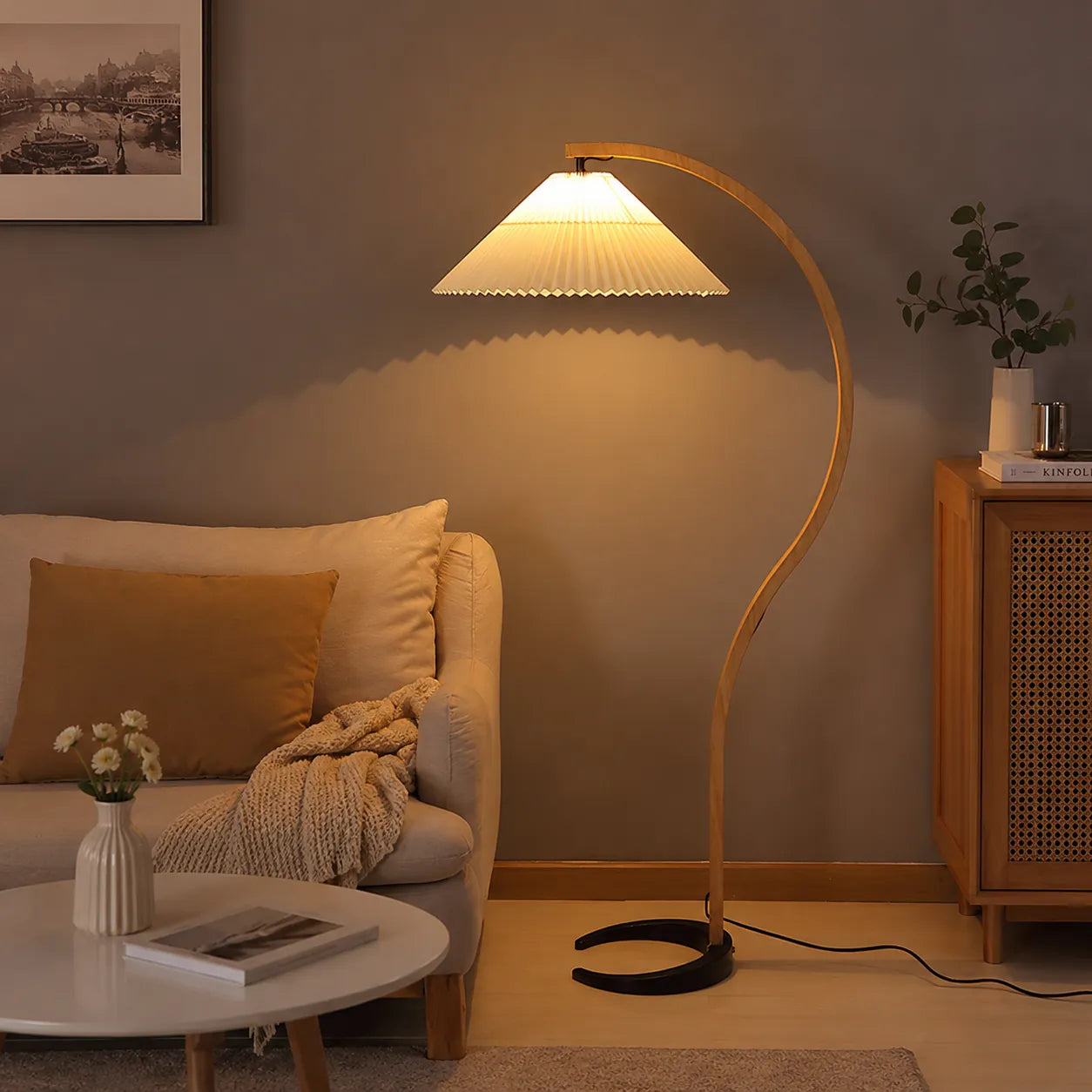 Tomas Beech Wood Linen Shade Floor Lamp