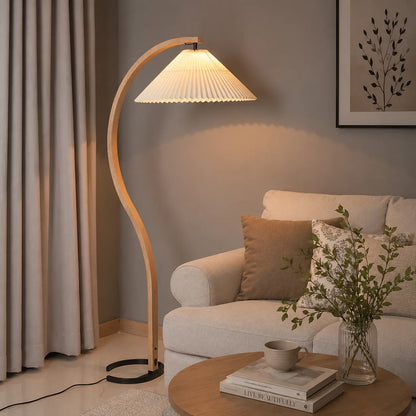 Tomas Beech Wood Linen Shade Floor Lamp
