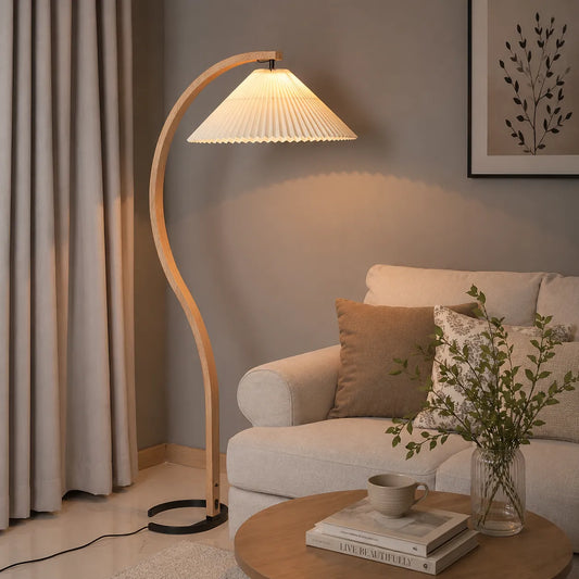 Tomas Natural Beech Wood & Linen Floor Lamp